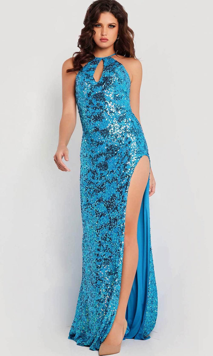 Jovani 37245 - Sleeveless Sparkly Prom Gown Special Occasion Dress 00 / Sky-Blue