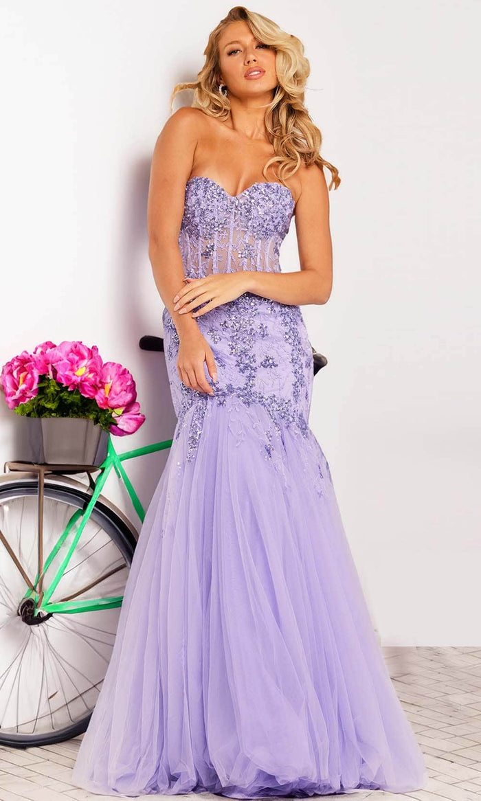 Jovani 37249 - Embellished Mermaid Prom Dress Special Occasion Dress 00 / Lilac