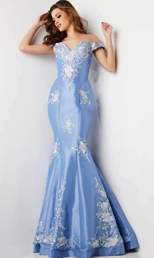 Jovani 37257 - Floral Embroidered Off-Shoulder Prom Gown