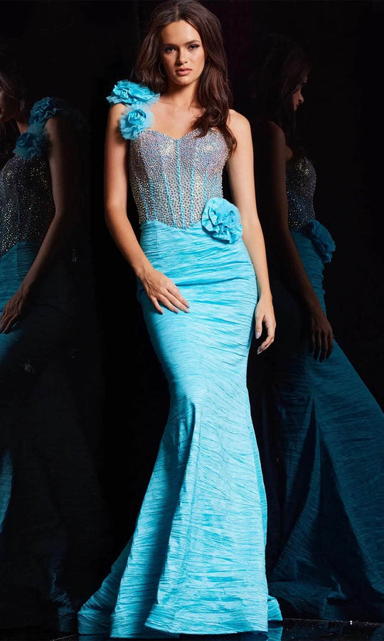 Jovani 37268 - Embellished One-Sleeve Prom Dress