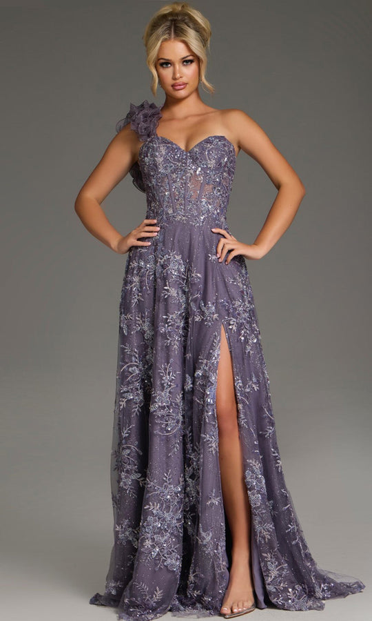 Jovani 37353 - One Shoulder Floral Embroidered Gown