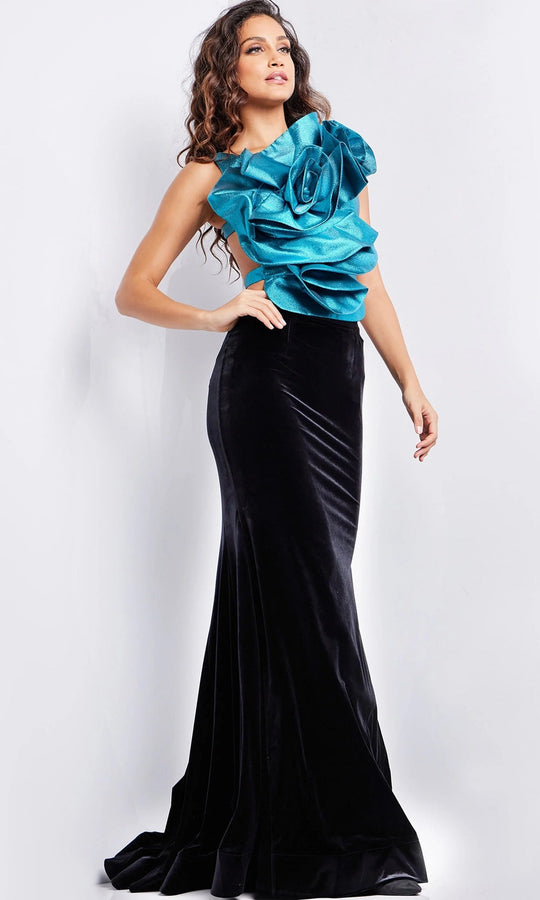 Jovani 37363 - Asymmetric Rosette Mermaid Gown