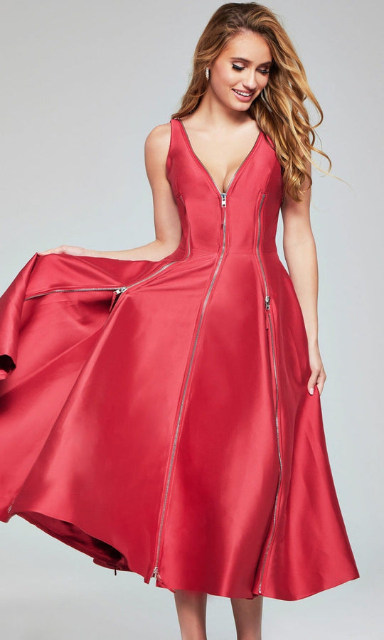 Jovani 37393 - Sleeveless Tea-Length Dress with Zipper Detail