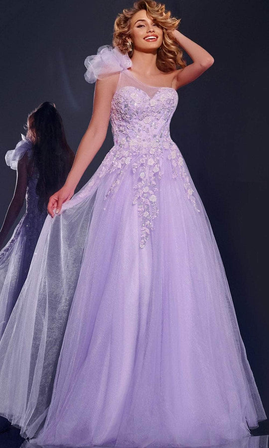 Jovani 37427 - One Shoulder Floral Appliqued Ballgown