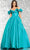 Jovani 37476 - Ruffled Off Shoulder Ballgown Special Occasion Dress 00 / Aqua