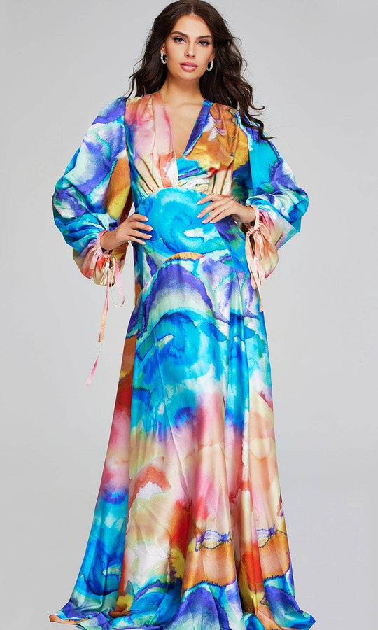 Jovani 37669 - Surplice V-Neck Multicolor Evening Gown