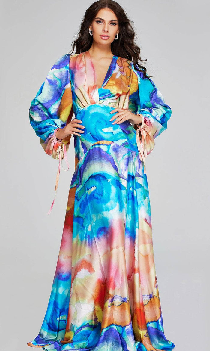 Jovani 37669 - Surplice V-Neck Multicolor Evening Gown 2 / Multi