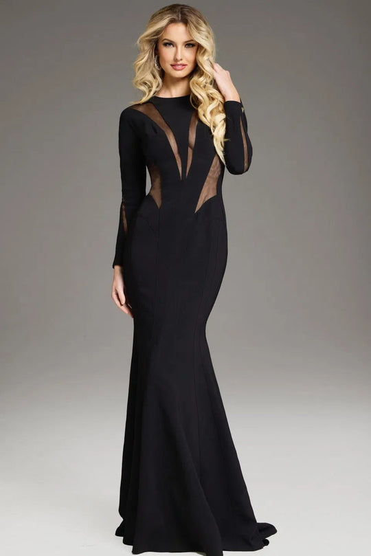 Jovani 37671 - Sheer Accented Long Sleeve Prom Gown