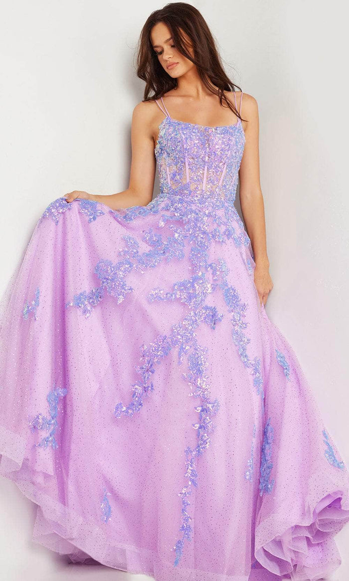 Jovani 37700 - Floral Corset A-line Gown Formal Gowns 00 / Lilac
