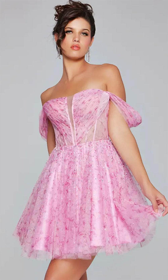 Jovani 38000 - Off-Shoulder Corset Bodice Cocktail Dress