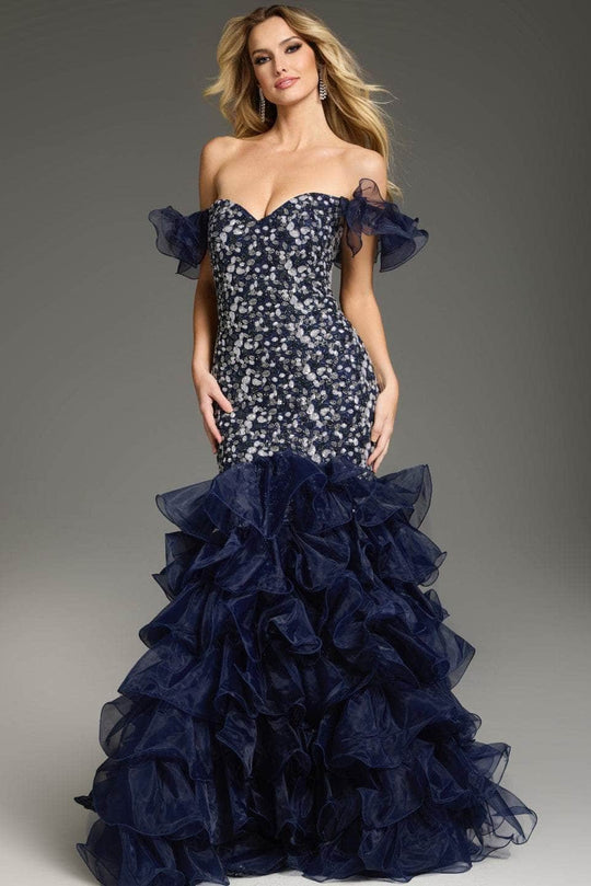 Jovani 38115 - Ruffle Off-Shoulder Prom Gown