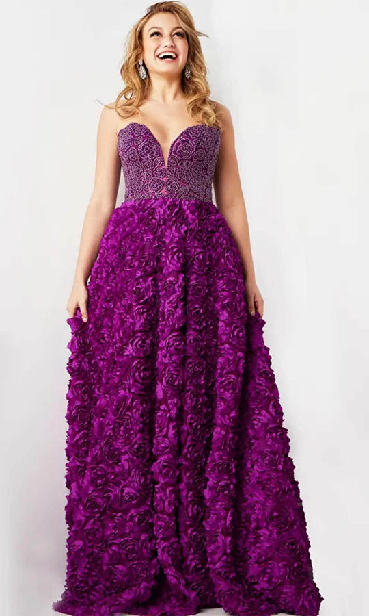 Jovani 38318 - Beaded 3D Floral Embellished Prom Gown