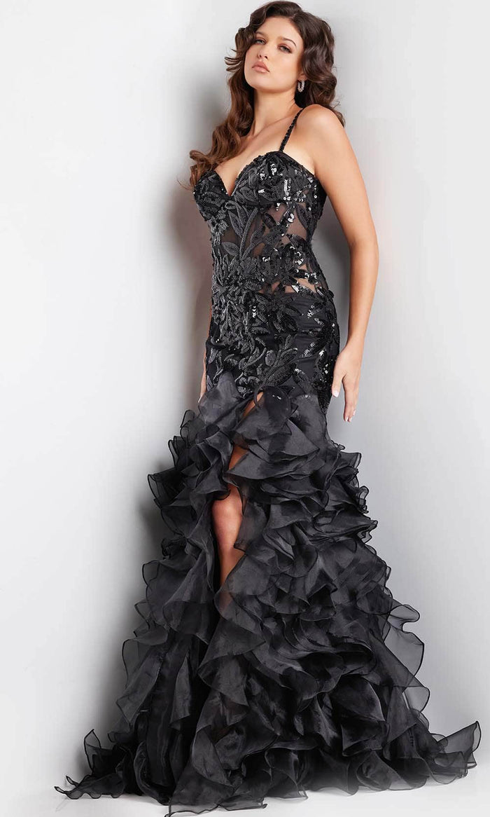 Jovani 38358 - Sequin Truffle Trumpet Prom Dress Special Occasion Dress 00 / Black