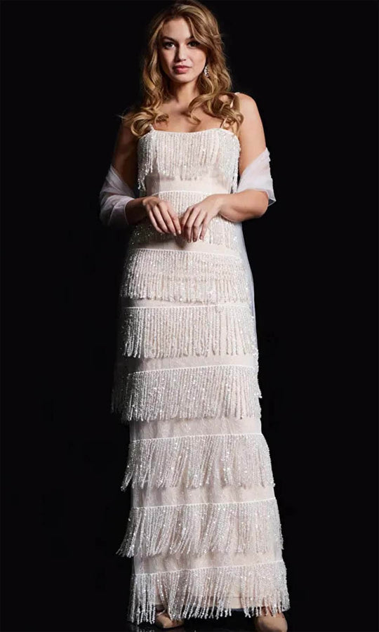 Jovani 38617 - Sleeveless Fringe Embellished Prom Dress
