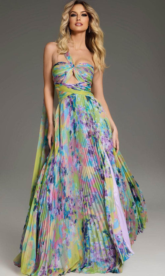 Jovani 38688 - High Slit Floral Printed Prom Gown