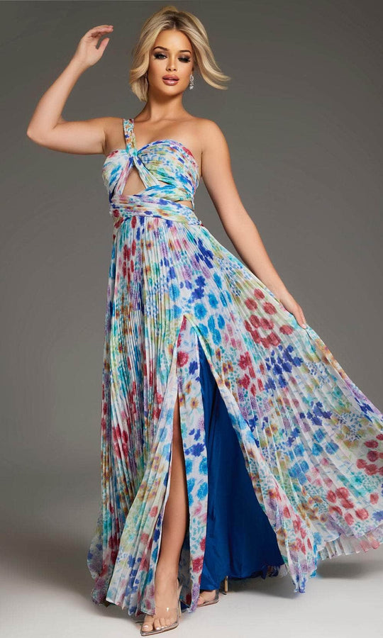 Jovani 38689 - Floral Printed Cut-Outs Prom Gown