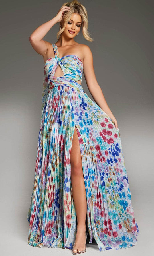 Jovani 38689 - Floral Printed Cut-Outs Prom Gown