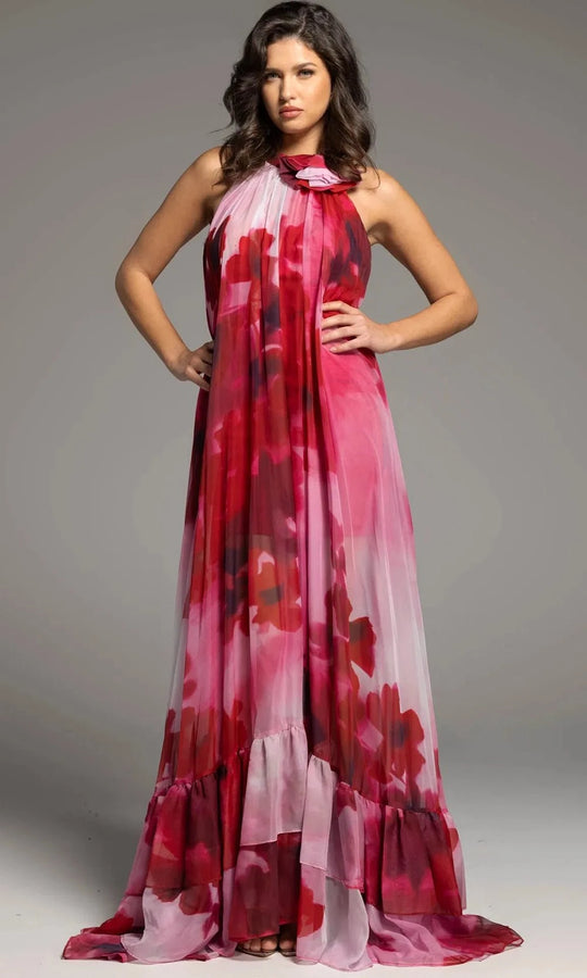 Jovani 38719 - Floral A-line Halter Gown