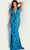 Jovani 38758 - Feather Sequined Long Gown Evening Dresses 00 / Royal