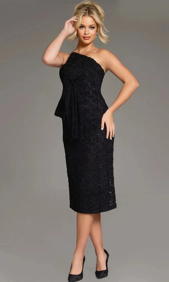 Jovani 39076 - Floral One-Shoulder Midi Sheath Dress