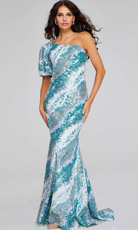Jovani 39077 - Fully Sequin Asymmetric Evening Gown