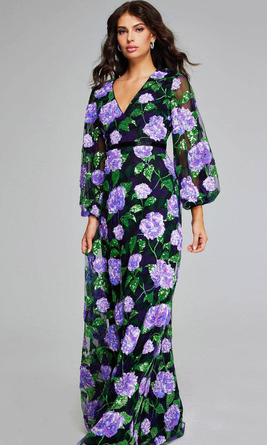 Jovani 39115 - Bishop Sleeve Floral Evening Gown