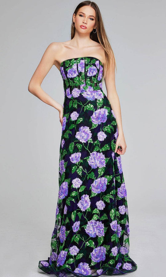 Jovani 39116 - Floral Sequin Straight Across Evening Gown