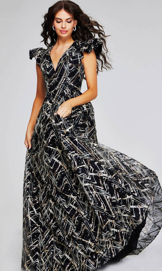 Jovani 39274 - Geometric Sequin V-Neck Evening Gown