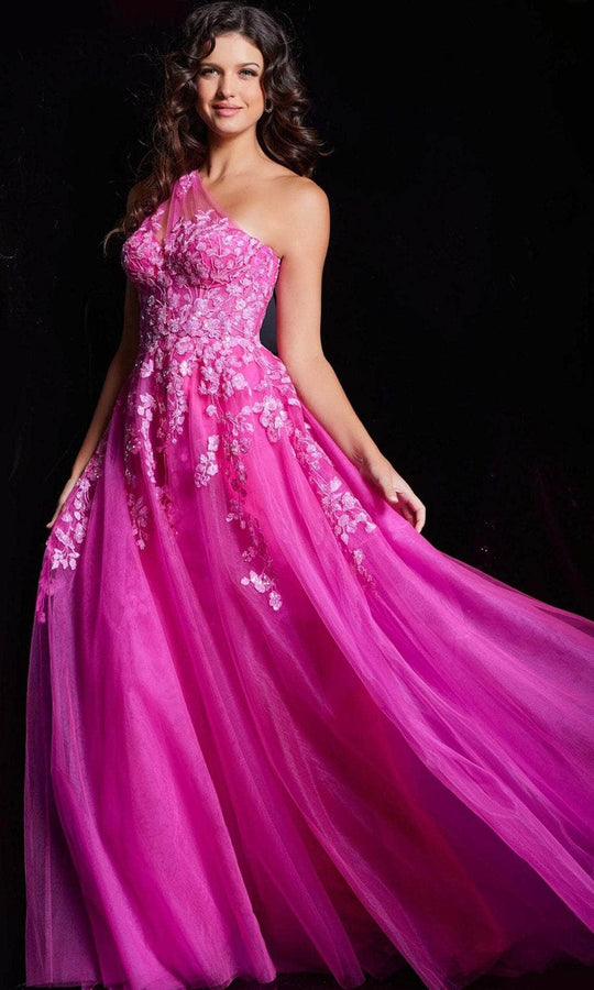 Jovani 39318 - Floral Asymmetrical Prom Dress
