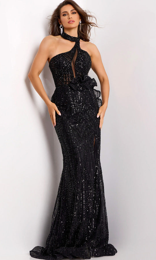 Jovani 39390 - Halter Sequin Evening Gown with Slit