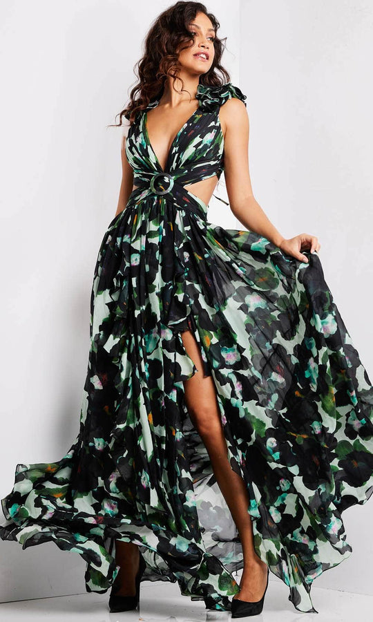 Jovani 39420 - Floral Camo Print Long Dress