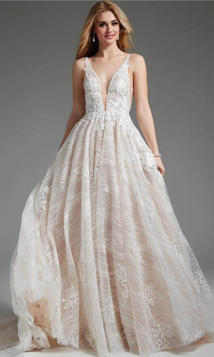 Jovani 39435 - Floral A-Line Bridal Gown Wedding Dresses 00 / Ivory