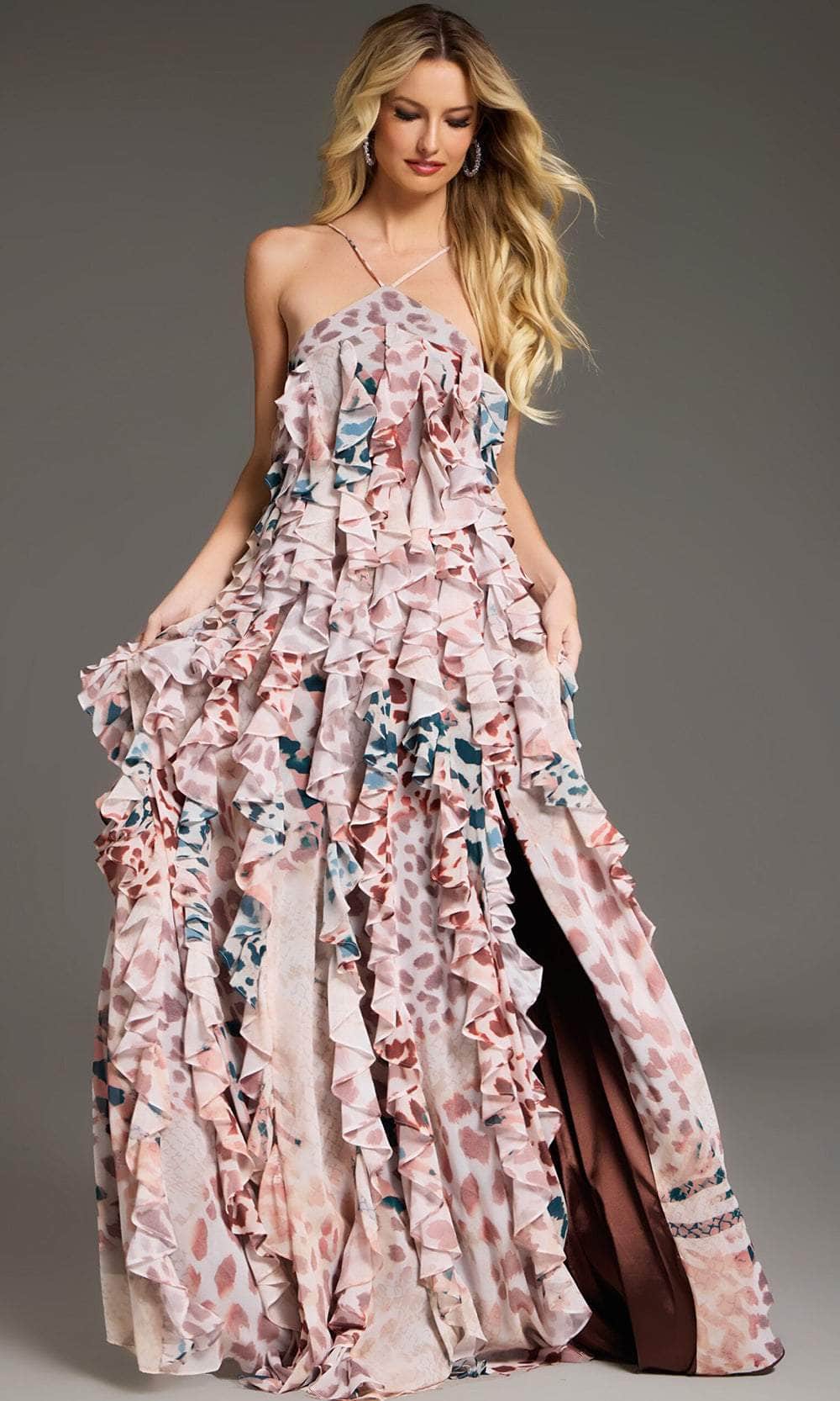 Jovani 39822 - Long A-Line Dress - Tiered Ruffle, High Slit, Open Back ...
