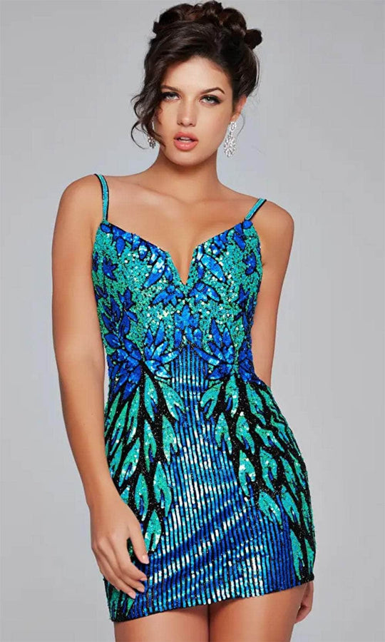 Jovani 39907 - Embellished Deep V-Neck Cocktail Dress