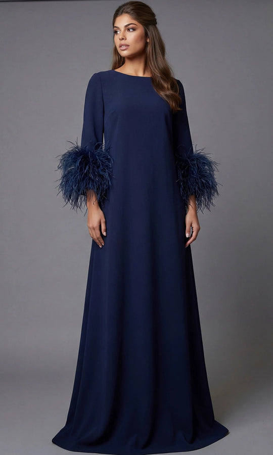 Jovani 40200 - Long Sleeve Feather Cuff Evening Gown
