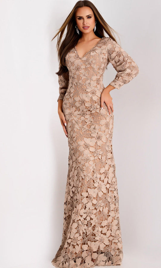 Jovani 40210 - Floral Lace Long Sleeve Evening Gown
