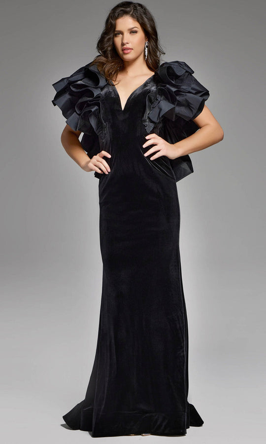 Jovani 40289 - Ruffled Sleeve Velvet Evening Gown