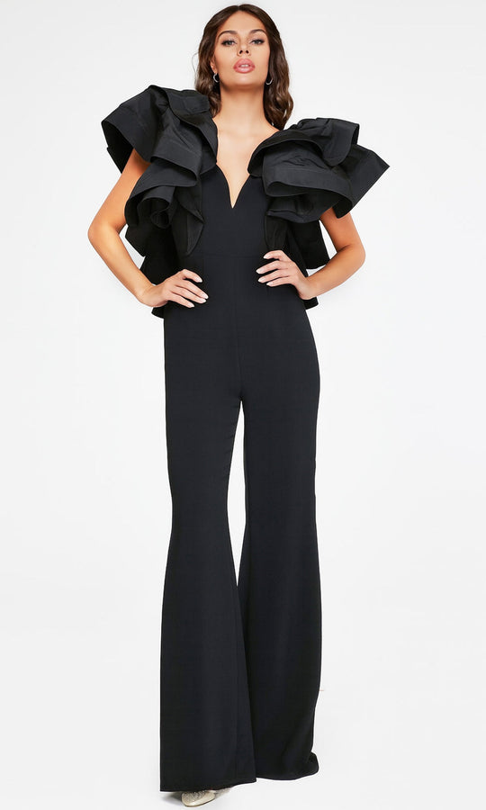 Jovani 40291 - Layered Ruffle Sleeve Wide Leg Jumpsuit