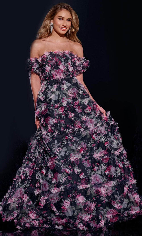 Jovani 40331 - Floral Print Off Shoulder Prom Gown