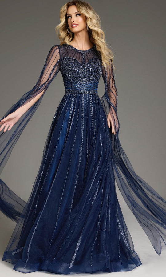 Jovani 40629 - Sheer Cape Sleeve Beaded A-Line Gown