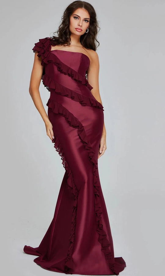 Jovani 40751 - One Shoulder Ruffle Trim Mermaid Gown