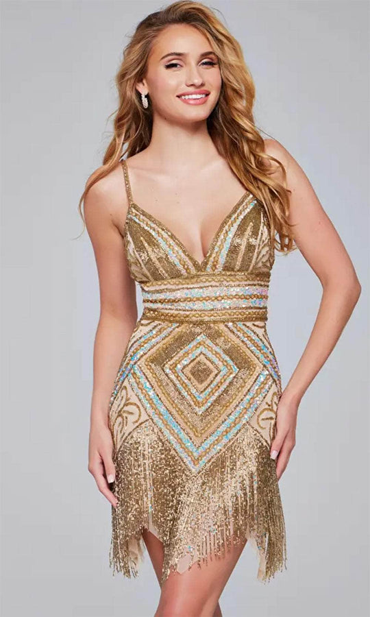Jovani 41101 - Sleeveless Fringed Hem Cocktail Dress