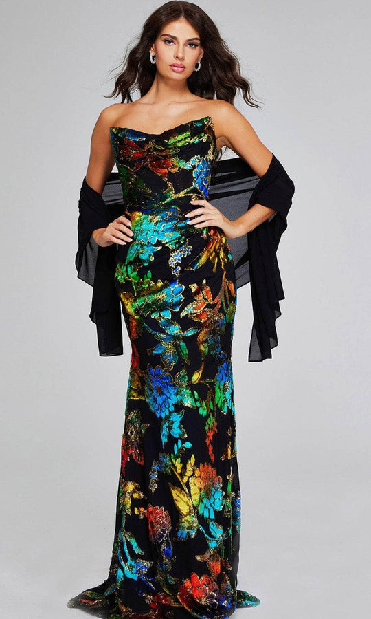 Jovani 42164 - Strapless Floral Pattern Prom Gown