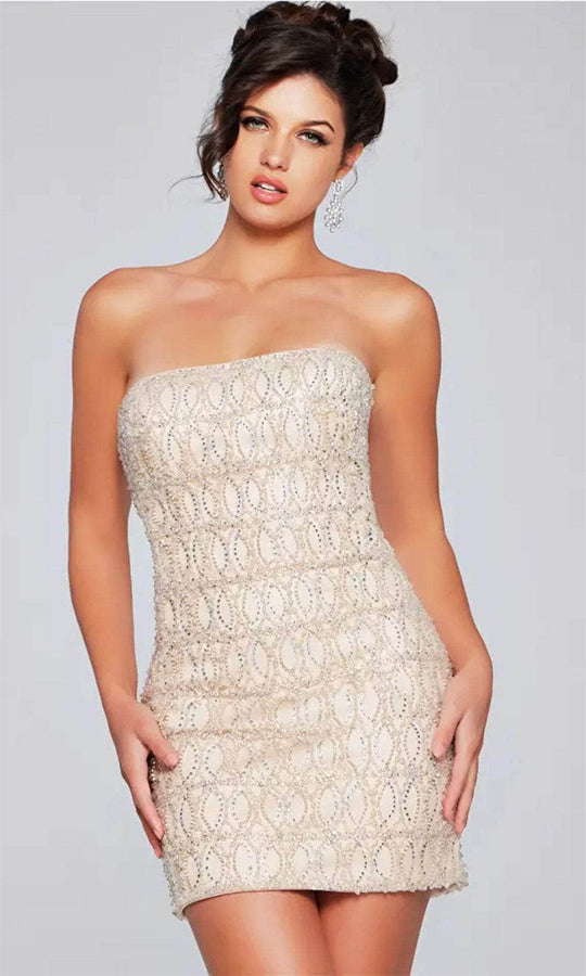 Jovani 42197 - Strapless Geometric Beaded Cocktail Dress