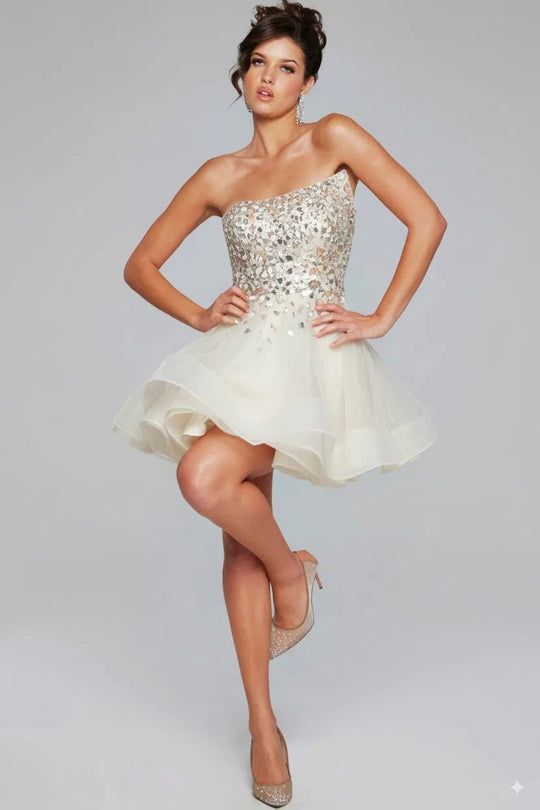 Jovani 42282 - Cut-Glass Layered A-Line Cocktail Dress