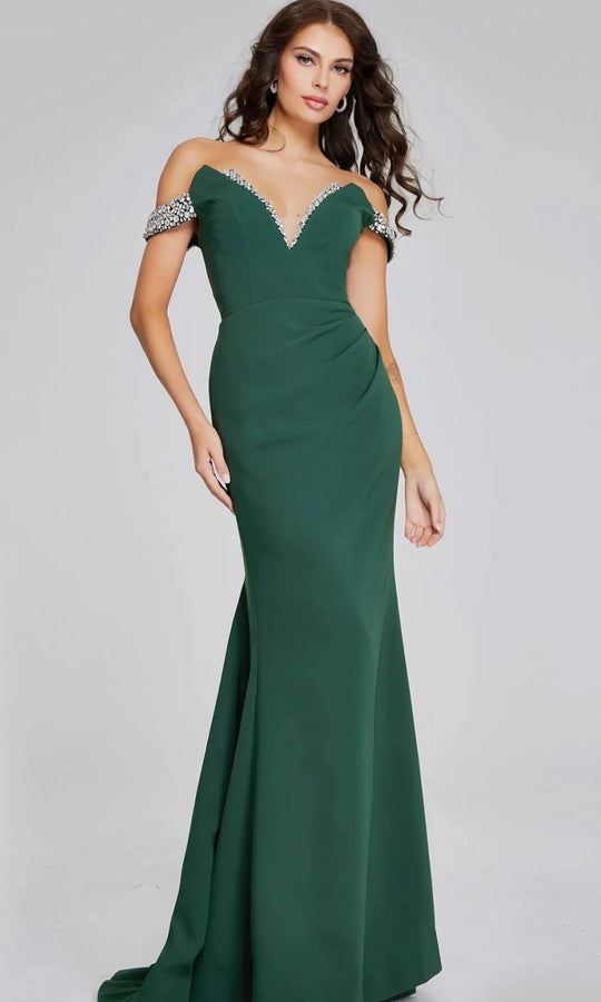 Jovani 42394 - Off Shoulder Gown with Beaded Trim