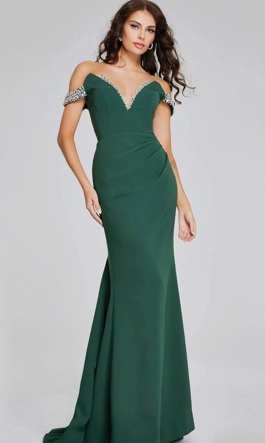 Jovani 42394 - Off Shoulder Gown with Beaded Trim