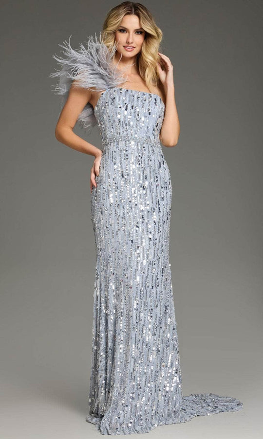 Jovani 42426 - Feather Detailed One-Shoulder Prom Gown