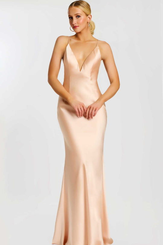 Jovani 42561 - Minimalist V-Neck Gown with Crisscross Back