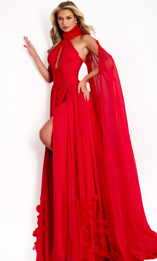 Jovani 42861 - Halter A-Line Gown with Attached Cape